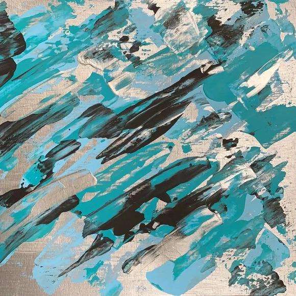 NEW Original silver, teal, blue and black art 9x12 - Picture 8 of 9